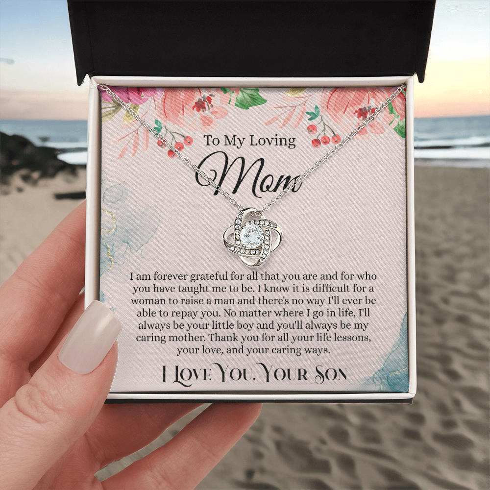 Loving Mom Gift Necklace, Mother's Day Necklace Gift For Mom, To My Loving Mom Love Knot Necklace Gift for Mom, Gift Anniversary Mother And Son Gift Pendant, Jewelry Gift For Women, Mom From Son