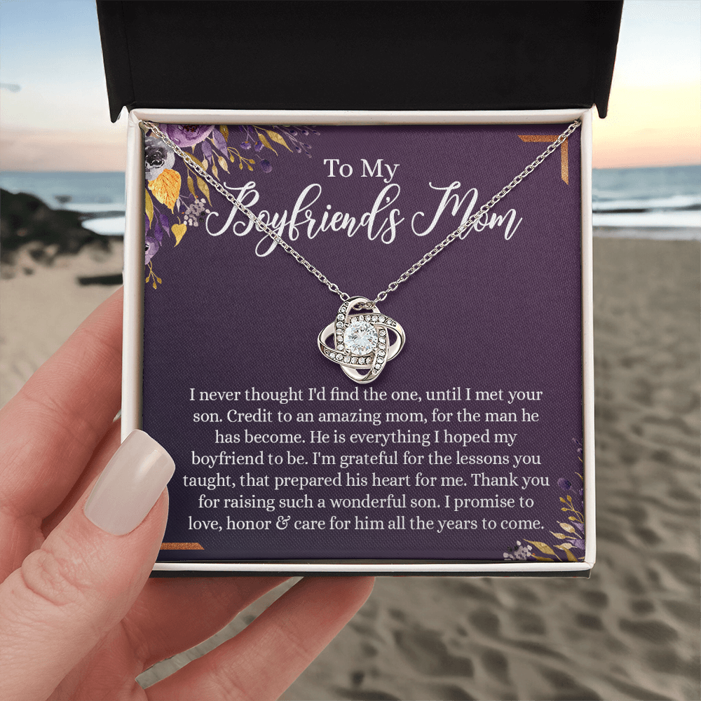 To My Boyfriend's Mom Necklace, Thank You For Raising Man Necklace Gift For Her, Gift To Boyfriend's Mom On Mothers Day Birthday, Christmas, Love Knot Gift for Bf Mom, Jewelry For Women Girlfriend's