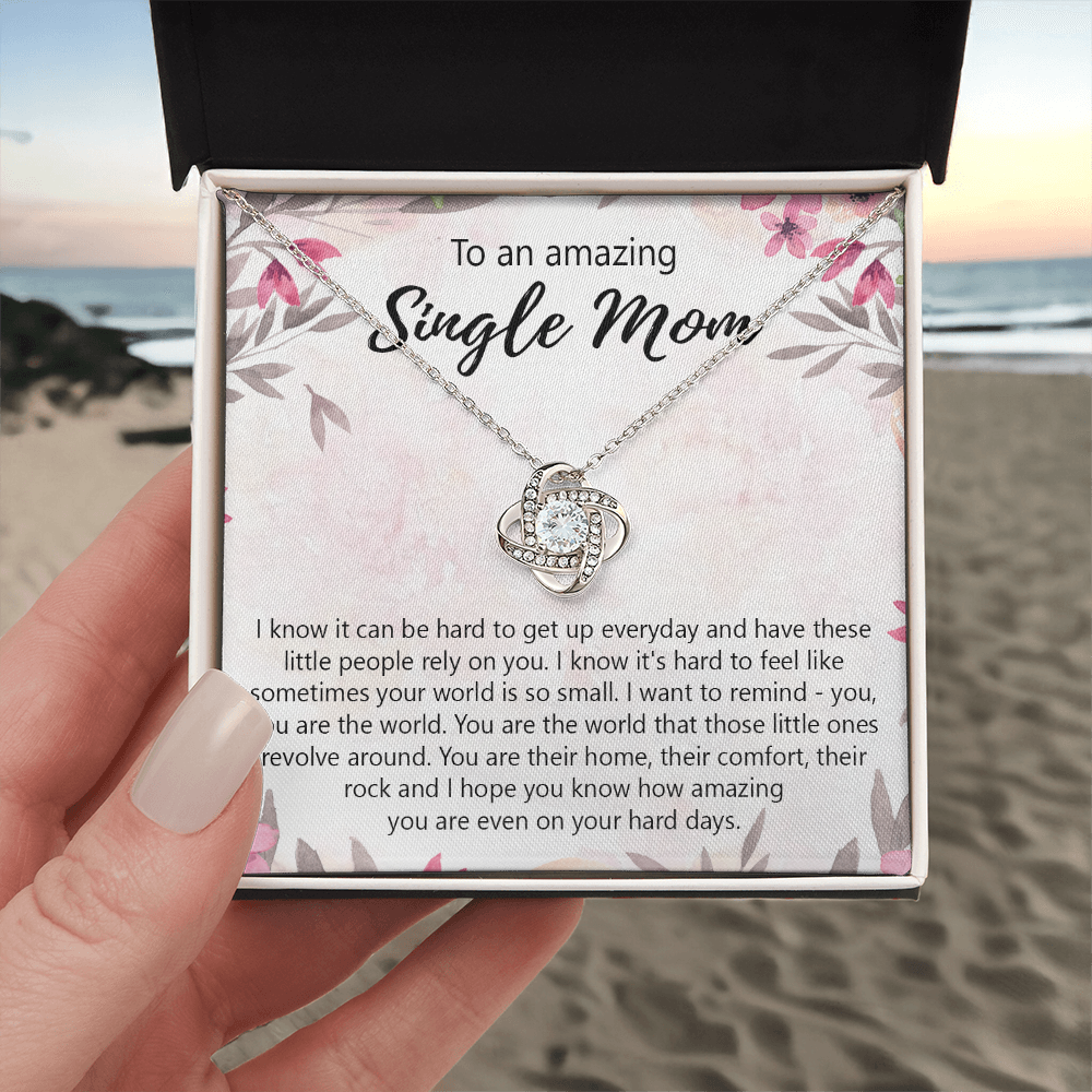 Single Mom Gift Necklace, To An Amazing Single Mom Love Knot Necklace Gift From Daughter In Law, Mother And Daughter Gift Necklace Personalized Gift Pendant, Love Knot Necklace Gift For Mom Penda