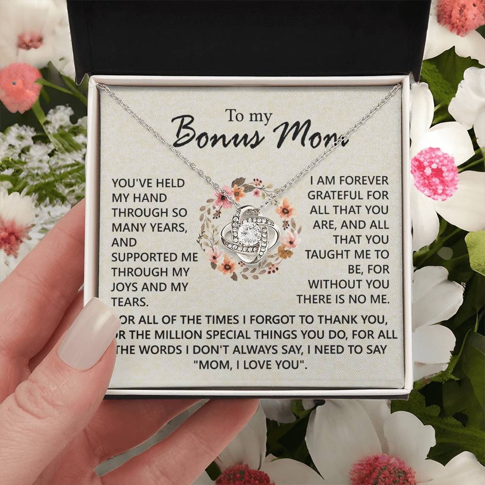 1To My Bonus Mom Necklace, To My Bonus Mom Love Knot Necklace From Daughter, Son, Bonus Mom Gift Necklace, Daughter And Mother Love Knot Pendant Gift For Mom, Mom, I Love You Jewelry Gift For Women Love Knot Necklace 6323