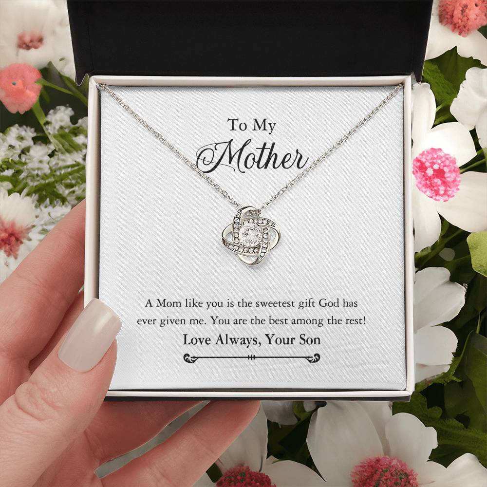 1To My Mother Necklace Gift From Son, Happy Mother's Day Love Knot Pendant For Mom Necklace Gift Love Always Your Son For Mom, Mother Gift Necklace To Son, Mamato Be Gift Necklace From Son Love Knot Necklace 6323