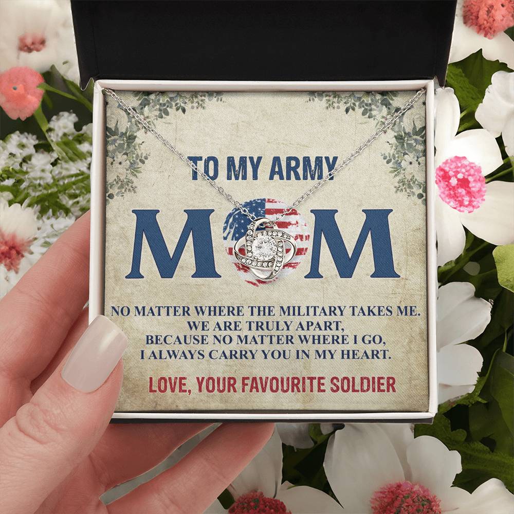 Army Mom Necklace, To My Army Mom Necklace From Daughter, Favourite Soldier Necklace Gift For Mom, Army Mom Love Knot Necklace Gift, Military Mom Gift Necklace, Soldier Mom Necklace Gift For Women Love Knot Necklace 6323