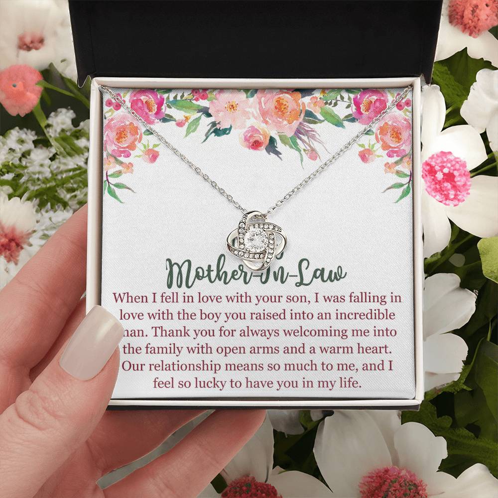 1To My Mom In Law Necklace Pendant Gift From Son, Happy Mother's Day Love Knot Pendant For Mom On Birthday, Anniversary Necklace Gift Love With Your Son, Mother In Law Gift Necklace To Son In Law Love Knot Necklace 6323