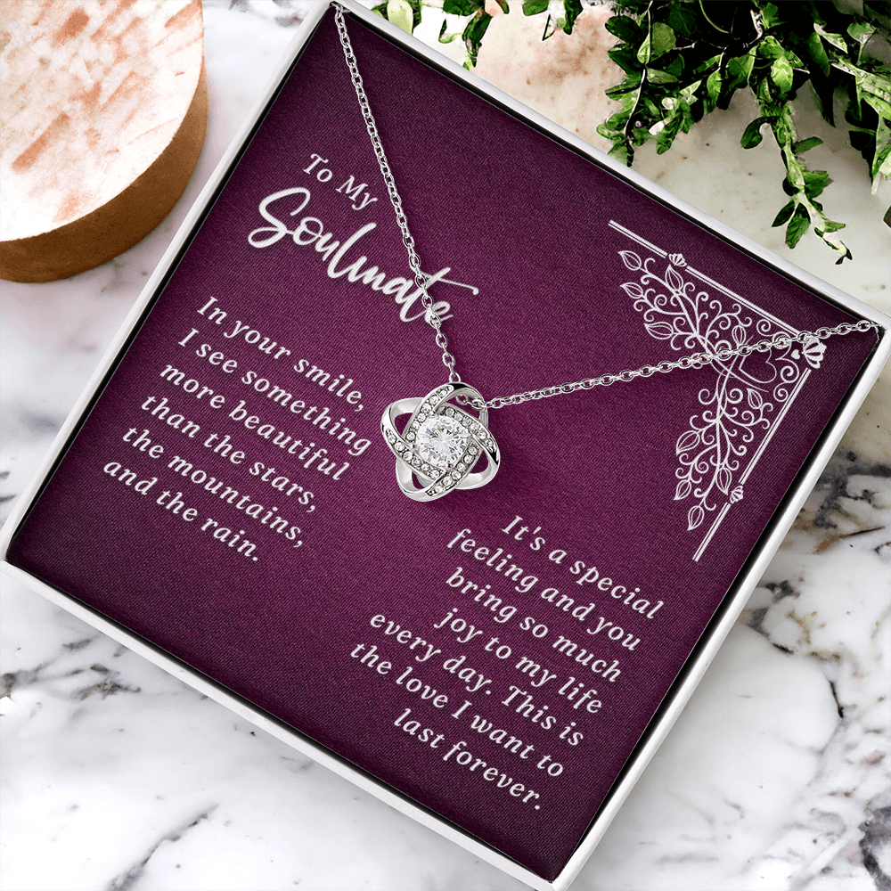 To My Soulmate Necklace From Husband, Boyfriend, Gift Necklace for Soulmate, Love Knot Necklace for Girlfriend, Soulmate Jewelry, Future Wife Gift Necklace, Necklace for Wife 14k White Gold