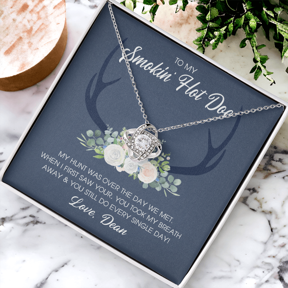 To My Smokin' Hot Doe Necklace Gift From Husband, Boyfriend, Love Knot Necklace Gift For Smokin' Hot Doe Hunting Gift Necklace for Women Gift Necklace for Her Romantic Girlfriend Gift Necklace