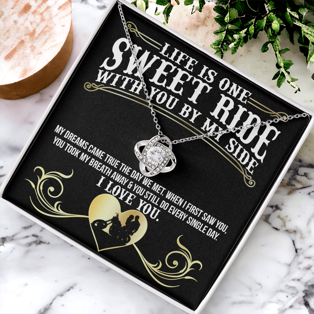 Gift for Sweet Ride Gift Necklace, Riding Partner Gift Necklace Birthday Gift for Biker Women Sweet Ride Gift Love Knot Pendant for Her Romantic Girlfriend Gifts Necklace Includes Message Card