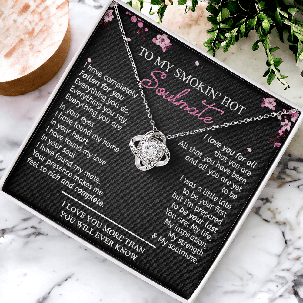 To My Soulmate Necklace From Husband, Boyfriend Romantic Gifts Necklace For Her To My Wife Gift Necklace Jewelry Soulmate Gift For Wife Love Knot Pendant Necklace Gifts for Wife 14k White Gold