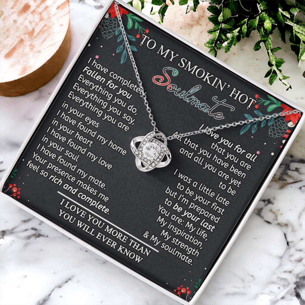 Stainless Steel Cubic Zirconia Love Knot Necklace To My Smokin' Hot Soulmate Birthday Christmas Jewelry Romantic Necklace For Wife with Message Card Box Personalized Gift Necklace For Soulmate