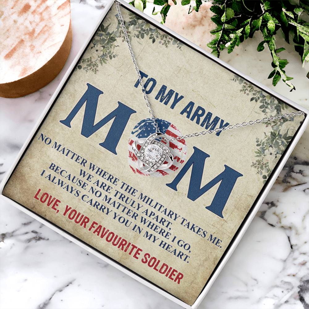 Army Mom Necklace, To My Army Mom Necklace From Daughter, Favourite Soldier Necklace Gift For Mom, Army Mom Love Knot Necklace Gift, Military Mom Gift Necklace, Soldier Mom Necklace Gift For Women Love Knot Necklace 6323