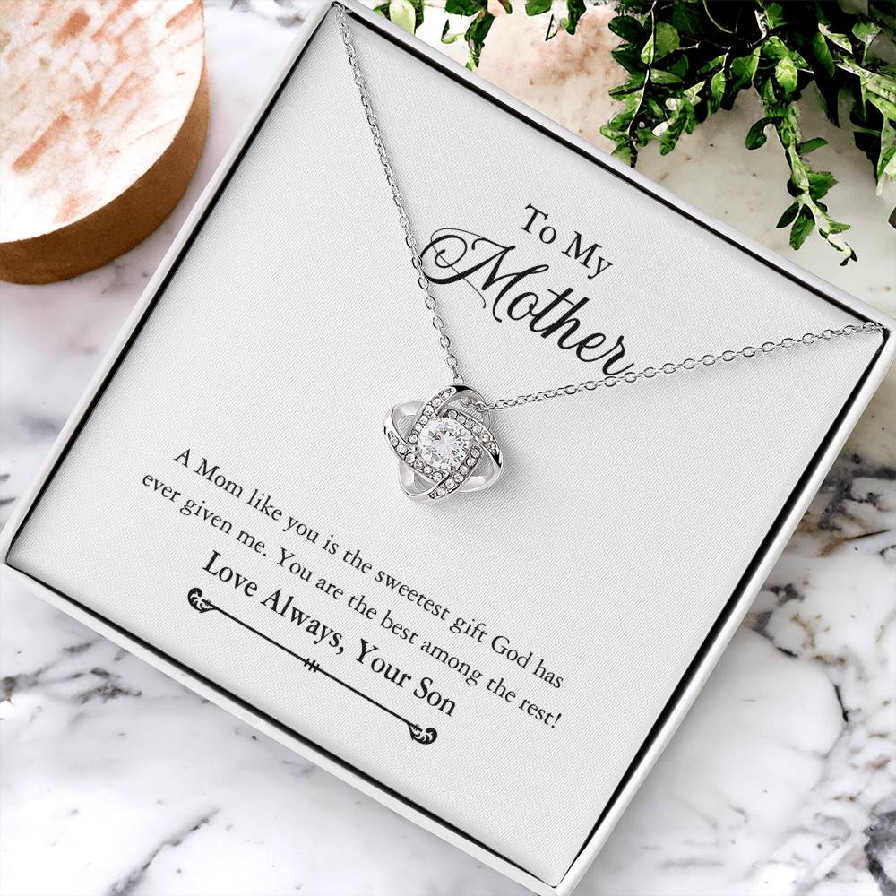 1To My Mother Necklace Gift From Son, Happy Mother's Day Love Knot Pendant For Mom Necklace Gift Love Always Your Son For Mom, Mother Gift Necklace To Son, Mamato Be Gift Necklace From Son Love Knot Necklace 6323