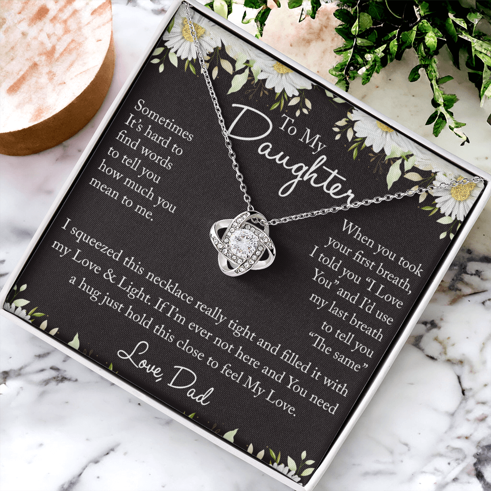 Father And Bonus Daughter Necklace, To My Daughters Necklace, Love Knot Jewelry Gift From Dad Step Dad Mom Step Mom For Birthday, Graduation Gift, Thanksgiving and Christmas, Jewelry Gift For Girls