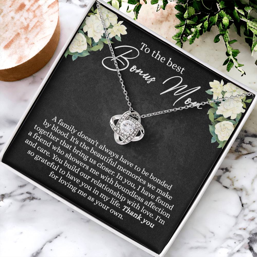 Bonus Mom Necklace, To The Best Bonus Mom Love Knot Necklace Gift For Mom, Mother And Daughter Necklace Gift For Mom, Thank You For Loving Necklace, Bonus Mother Gift Necklace Jewelry Gift For Women Love Knot Necklace 6323