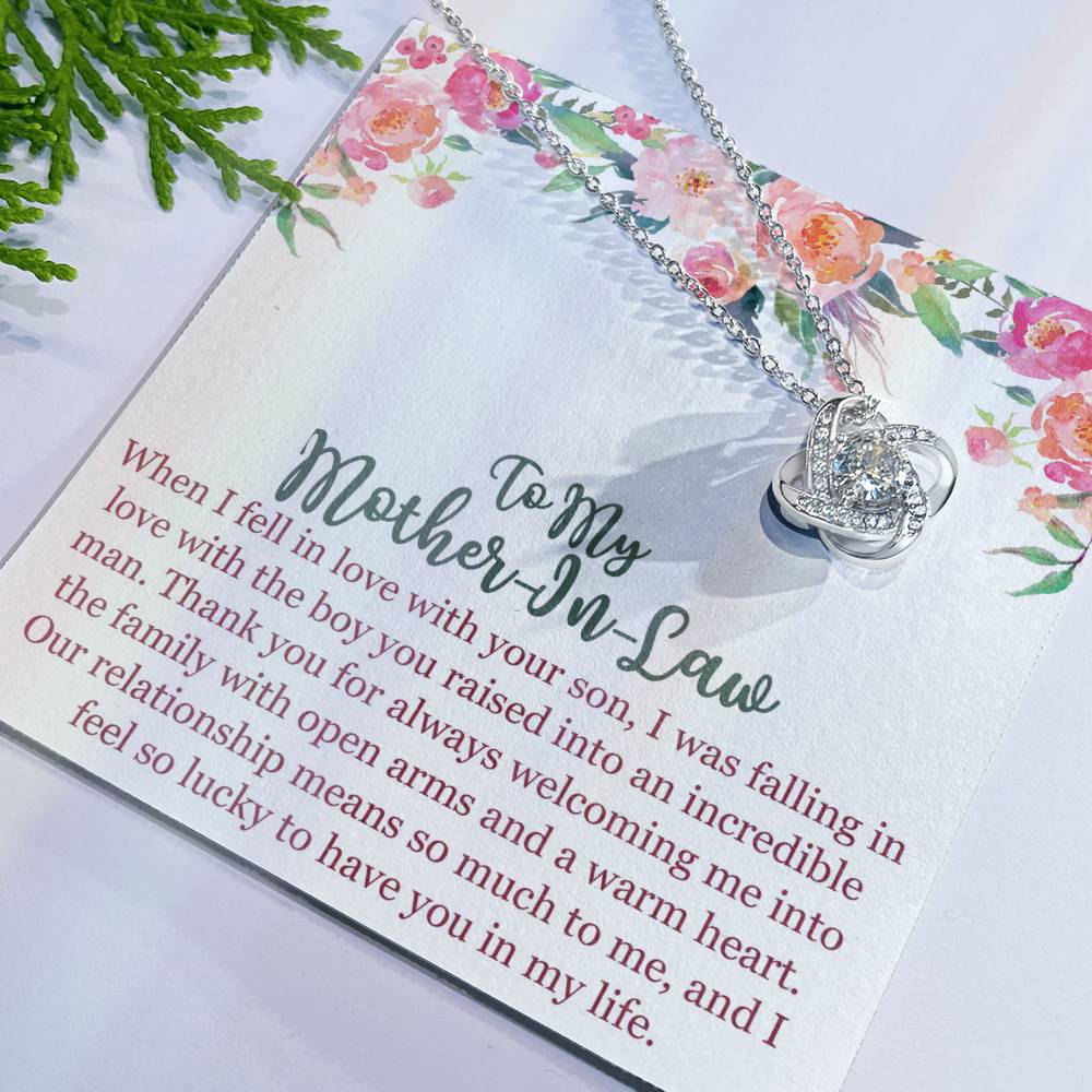 1To My Mom In Law Necklace Pendant Gift From Son, Happy Mother's Day Love Knot Pendant For Mom On Birthday, Anniversary Necklace Gift Love With Your Son, Mother In Law Gift Necklace To Son In Law Love Knot Necklace 6323