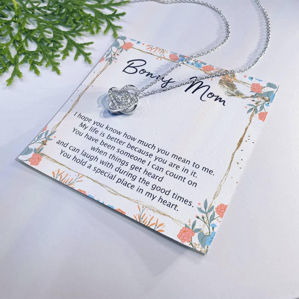 Bonus Mom Necklace, Daughter And Mother Necklace Gift For Mom, To My Bonus Mom Love Knot Necklace Gift From Daughter, Bonus Mom Gift Necklace For Mom, Bonus Mother Bonus Mammy Jewelry Gift For Women Love Knot Necklace 6323