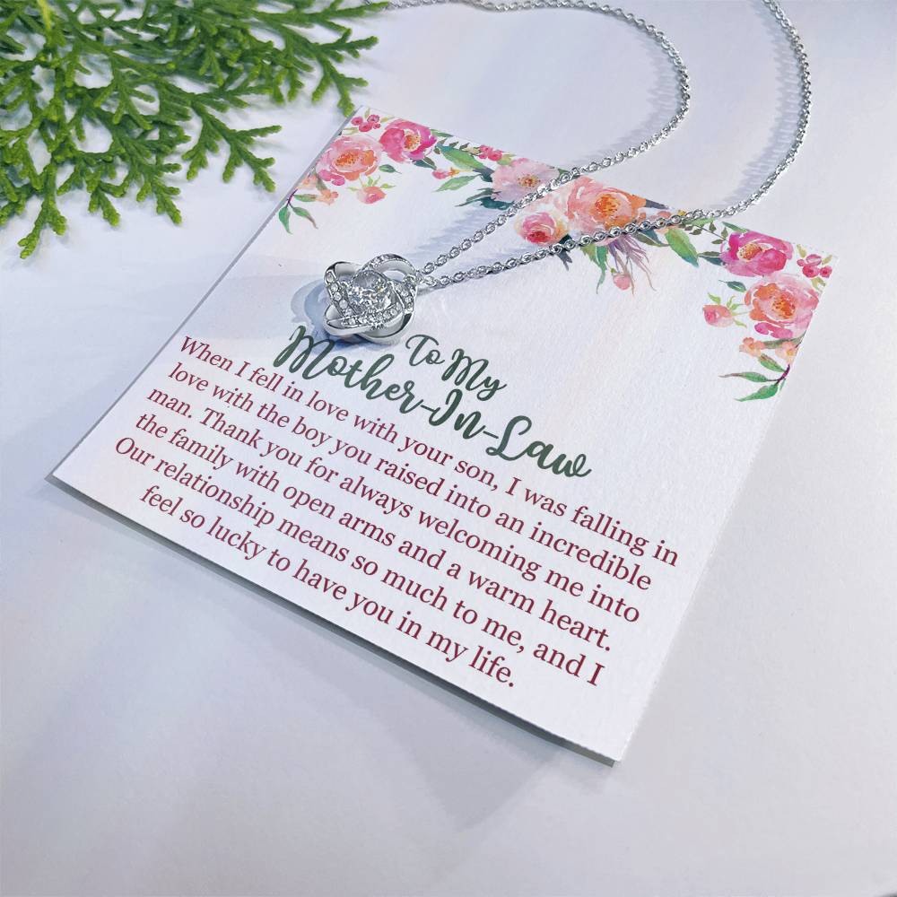 1To My Mom In Law Necklace Pendant Gift From Son, Happy Mother's Day Love Knot Pendant For Mom On Birthday, Anniversary Necklace Gift Love With Your Son, Mother In Law Gift Necklace To Son In Law Love Knot Necklace 6323