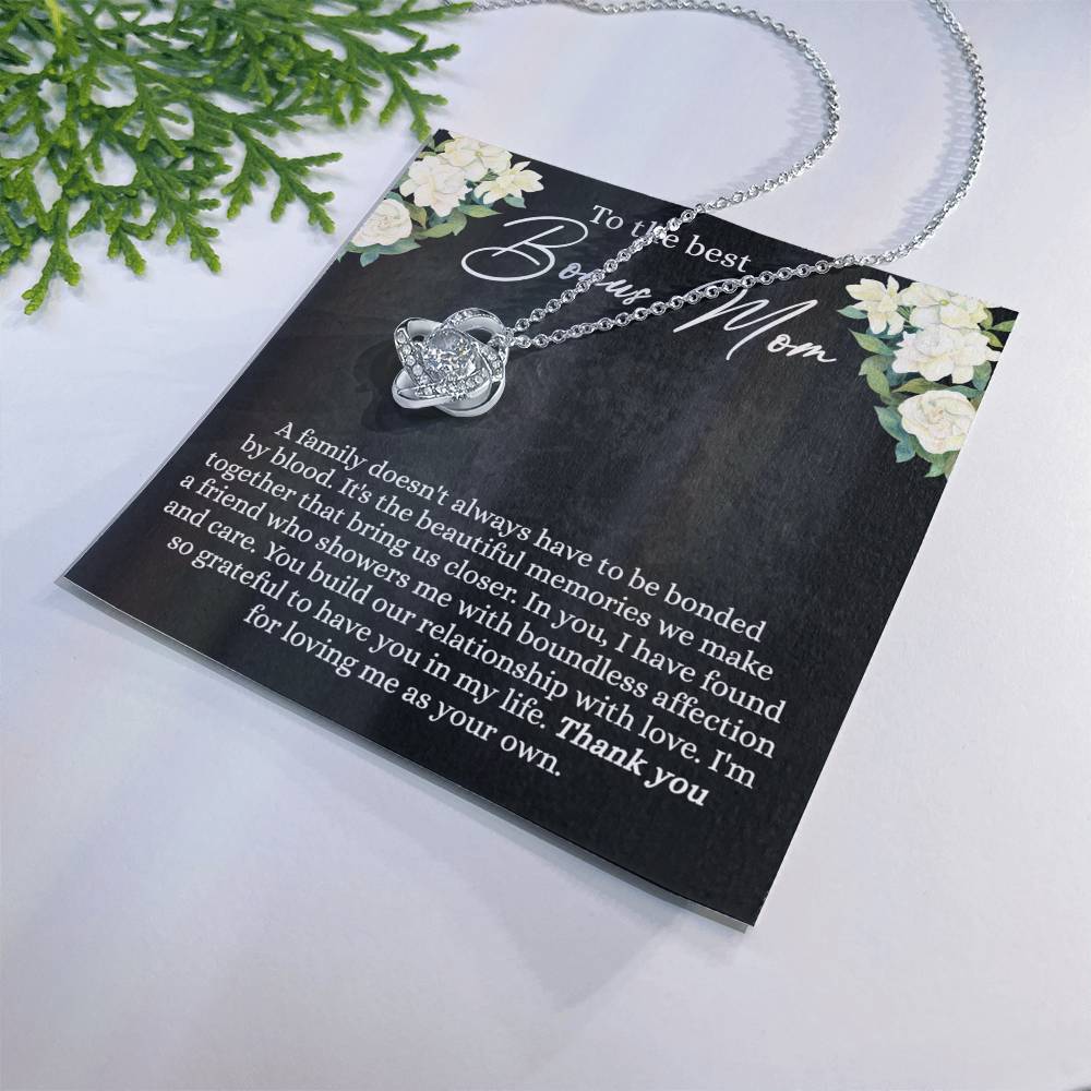 Bonus Mom Necklace, To The Best Bonus Mom Love Knot Necklace Gift For Mom, Mother And Daughter Necklace Gift For Mom, Thank You For Loving Necklace, Bonus Mother Gift Necklace Jewelry Gift For Women Love Knot Necklace 6323
