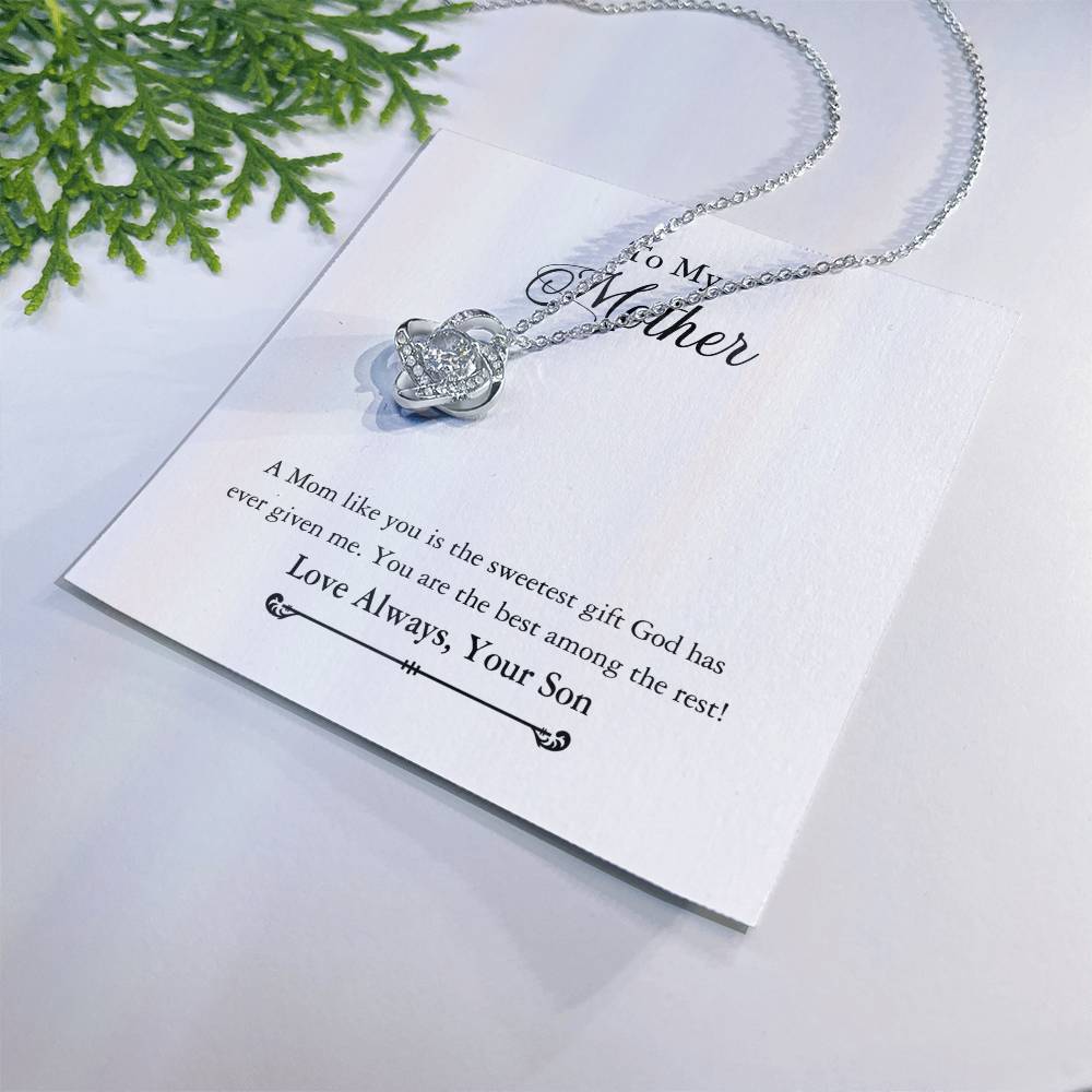 1To My Mother Necklace Gift From Son, Happy Mother's Day Love Knot Pendant For Mom Necklace Gift Love Always Your Son For Mom, Mother Gift Necklace To Son, Mamato Be Gift Necklace From Son Love Knot Necklace 6323