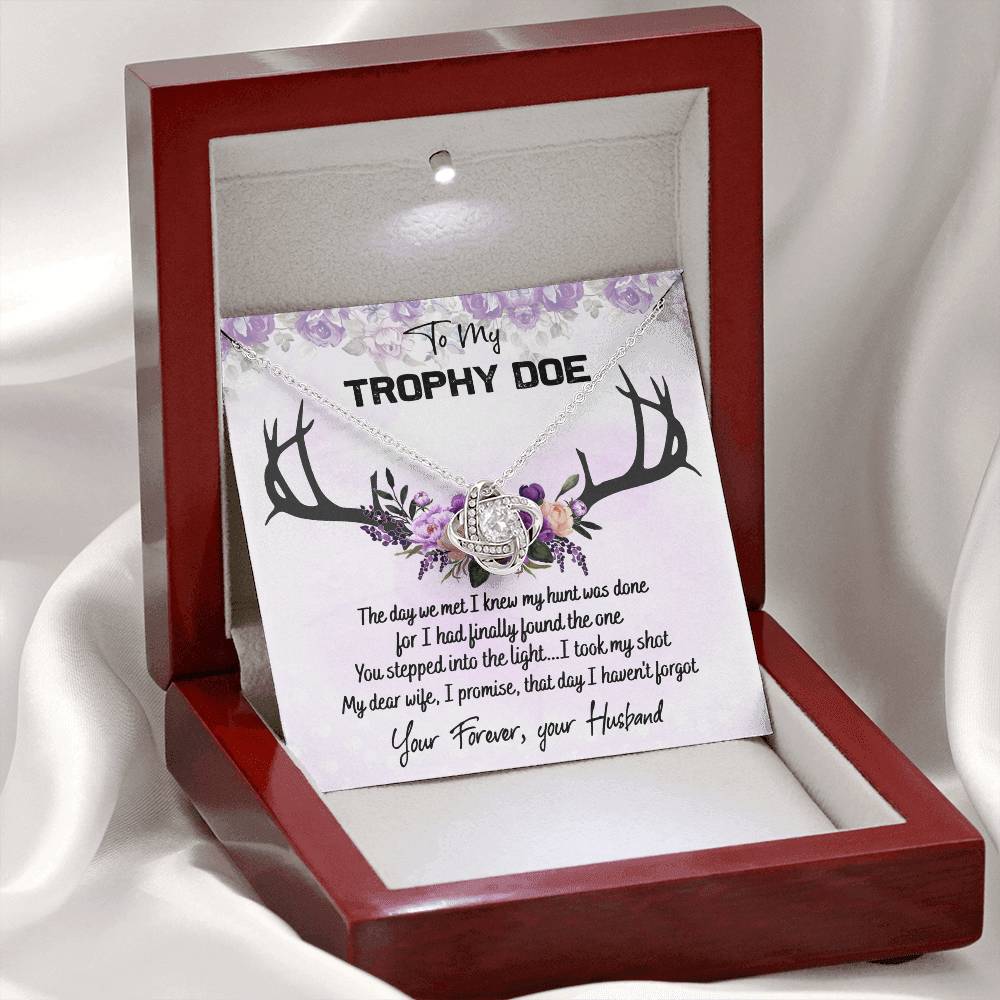 To My Trophy Doe Necklace From Husband, Jewelry Gifts For Women, My Wife Love Knot Pendant Gift For Soulmate Personalized Gift Necklace For Trophy Doe Future Wife Soulmate Girlfriend From Love
