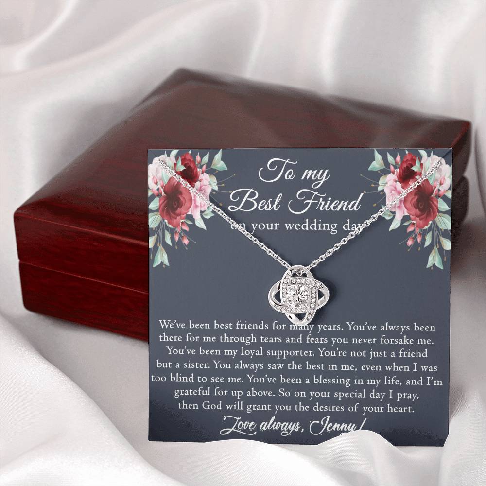 Best Friend Wedding Gift Necklace, Best Friend Gift Necklace, Gift Pendant For BBF On Wedding, To My Best Friend On Your Wedding Day Necklace, Best Friend Love Knot Necklace Gift On Wedding Day