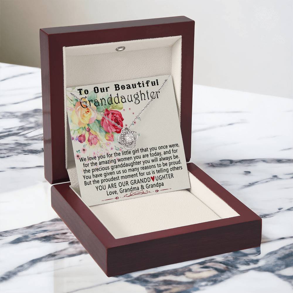 To Our Beautiful Granddaughter Necklace From Grandma And Grandpa To Granddaughter Love Knot Necklace, Gift Necklace To Granddaughtr, You Are Our Grandaughter Necklace Gift For Girls, Little Girl
