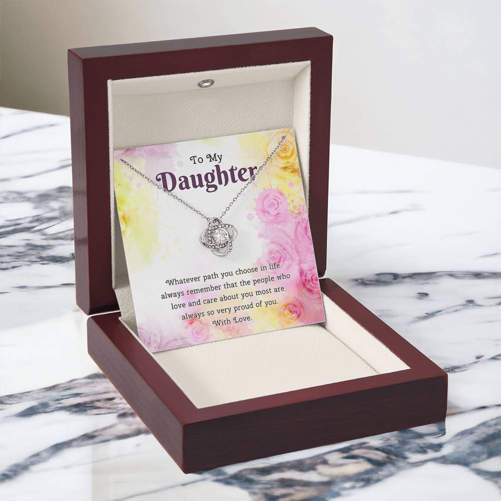 To My Daughter Love Knot Necklace From Paren, Flower Daughter Gift Necklace, Mother And Daughter Love Knot Necklace, Daughter Gift Necklace From Father, Mother To Daughter Jewelry Gift For Girls