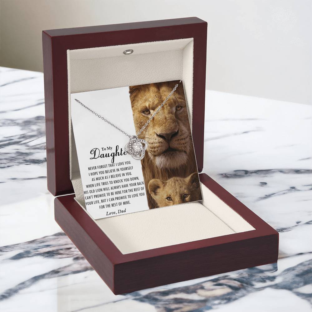 Love Knot Gifts to My Daughter This Old Lion Will Always Have Your Back Necklace For To My Daughter Necklace From Dad - Father And Daughter Gifts Jewelry Gift For Girls, Little Girl Necklace