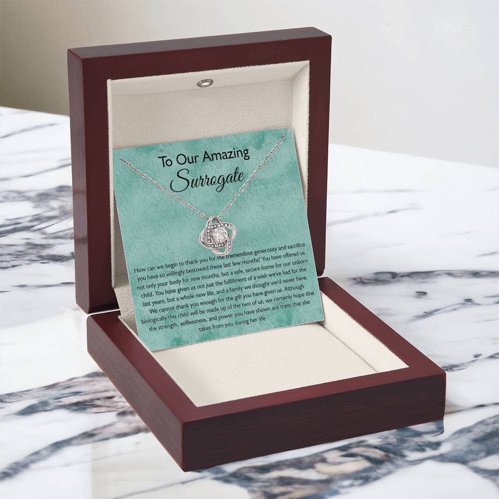 Surrogate Gift Necklace, Surrogate Thank You Gift Love Knot Pendant, Surrogate Appreciation Gift, Surrogate Love Knot Necklace, Surrogate Pregnancy Gift, Love Knot Necklace Message Card And Box Gift