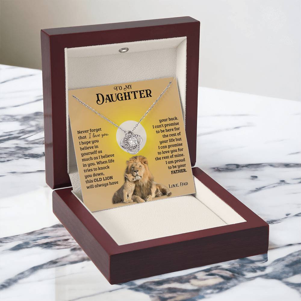 Daughter Gifts From Dad, To My Daughter Lion Dad And Daughter Necklace, Love Knot Necklace Birthday Gift for Daughter From Dad, Christmas Graduation Gift Jewelry Gift For Girls Little Girl Necklace