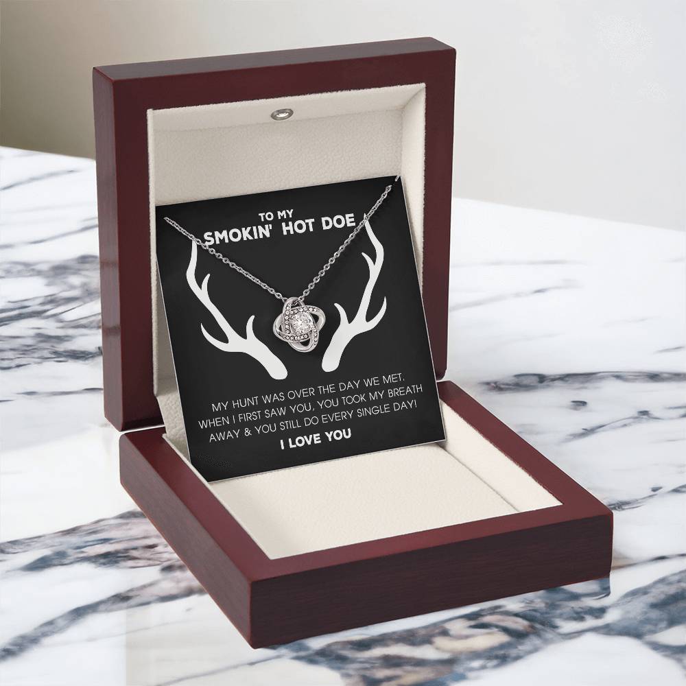 To My Smokin' Hot Doe Necklace From Husband, Jewelry Gifts For Women, My Wife Love Knot Pendant Gift For Soulmate, Personalized Gift Necklace for Smokin Hot Doe Future Wife Soulmate Girlfriend