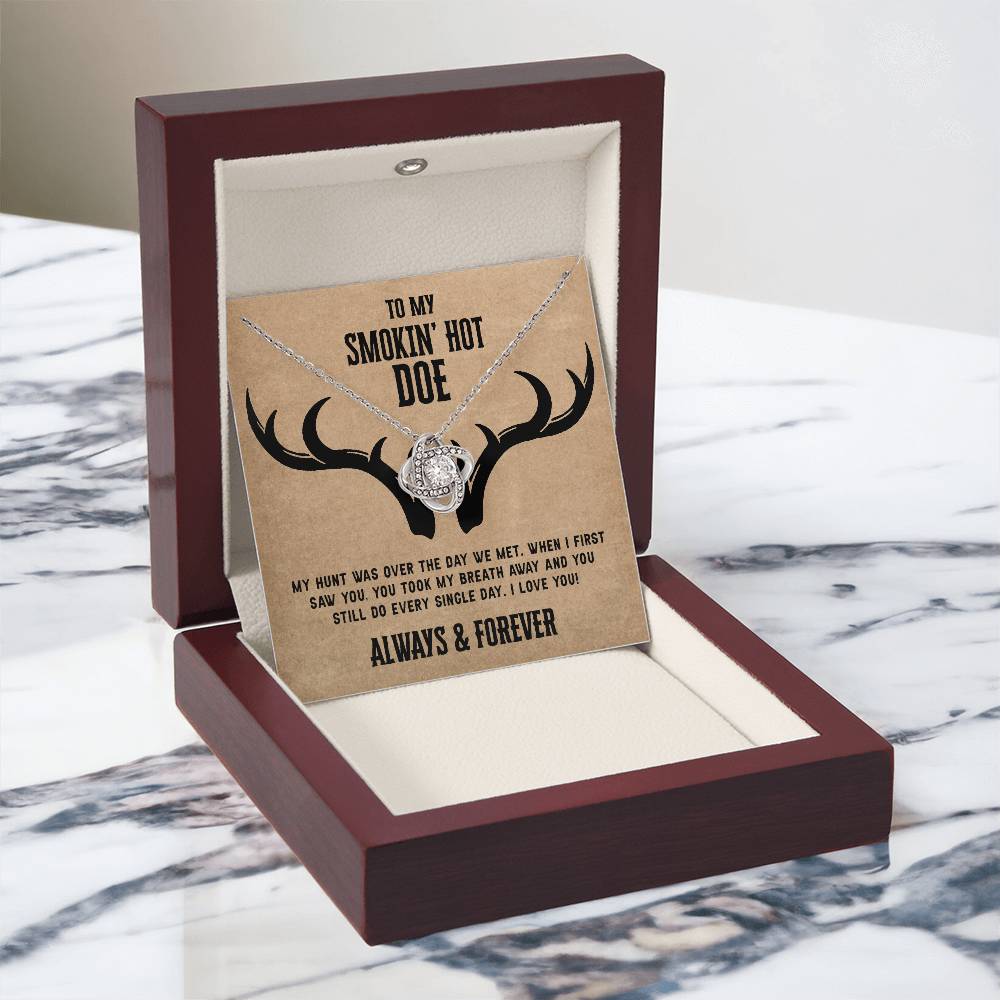 To My Smokin Hot Doe Necklace From Husband, Man, Smokin Hot Doe Gift Necklace For Wife Girlfriend Soulmate Necklace for Wife, Love Knot Pendant Smokin Hot Doe Gift Necklace, Jewelry Gift For Women