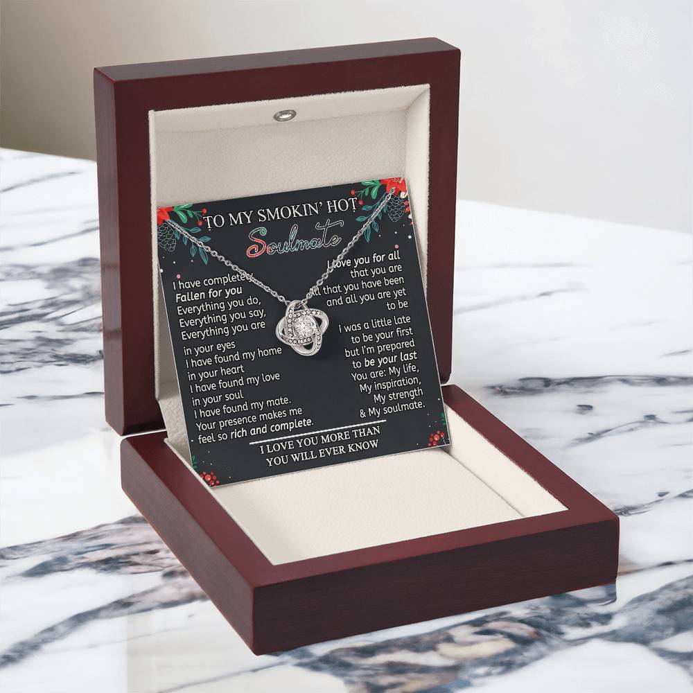 Stainless Steel Cubic Zirconia Love Knot Necklace To My Smokin' Hot Soulmate Birthday Christmas Jewelry Romantic Necklace For Wife with Message Card Box Personalized Gift Necklace For Soulmate