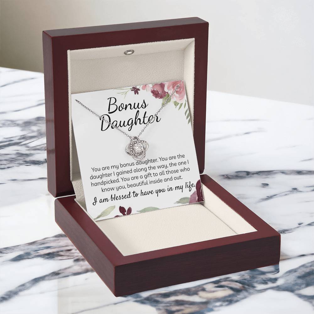 Bonus Daughter Gift Necklace - Stepdaughter Gifts From Stepmom, Adopted Daughter Necklace From Unbiological Mom, Bonus Daughter And Bonus Mom, To My Stepdaughter Necklace Jewelry Gift For Girls