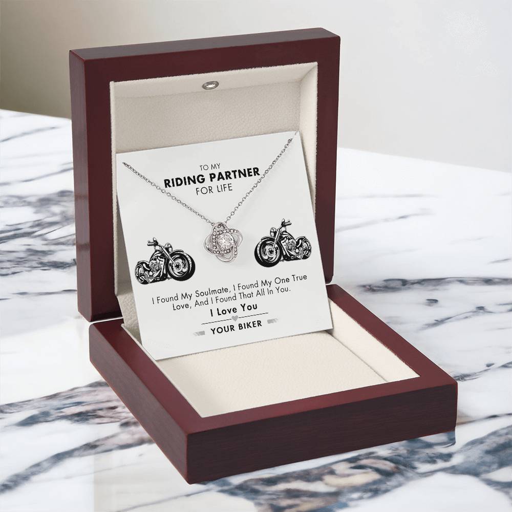 Customized Gift Necklace, To My Riding Partner For Life Necklace Gift From Husband Love Knot Necklace And Message Card Gift Box For Riding Partner For Life Jewelry Pendant Gift For Women Soulmate