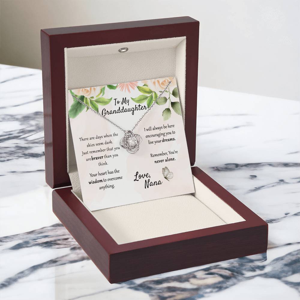 To My Granddaughter Love Knot Necklace From Nana, Grandma, Jewelry Gift For Granddaughter, Nana And Granddaughter Jewelry Gift On Birthday, Xmas, Graduation Gift You're Never Alone Necklace