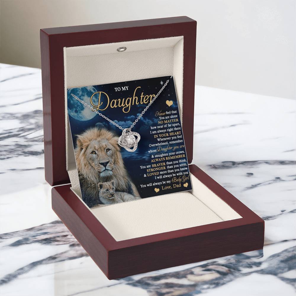 Daughter Gift Necklace From Dad, To My Daughter Lion And Dad Necklace, Love Knot Necklace for Daughter Gift On Birthday Gift Christmas Graduation Gift Jewelry Gift For Girls, Little Girl Necklace