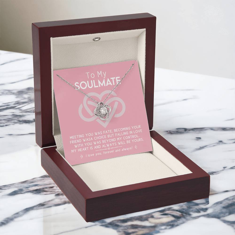 To My Soulmate Necklace From Husband, To Wife, Girlfriend, Soulmate Gift Love Knot Necklace On Valentines Day Christmas Necklace for Her Romantic Forever And Always Jewelry Gift For Women