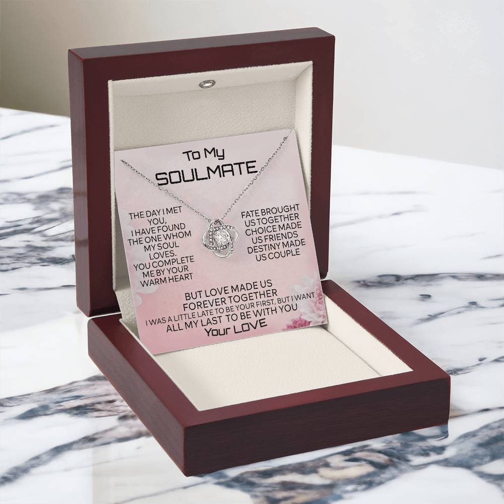 To My Soulmate Love Knot Necklace From Your Love, Husband To Wife, Girlfriend, Soulmate Gift Love Knot Pendant On Valentines Day Christmas for Her Romantic My Soul Loves Jewelry Gift For Women