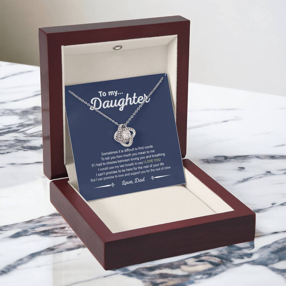 To My Daughter Love Knot Necklace From Dad, Father And Daughter Love Knot Pendant Gift For Daughter From Daddy To Daughter Love Knot Jewelry Gift For Girls, Love And Support Necklace For Daughter