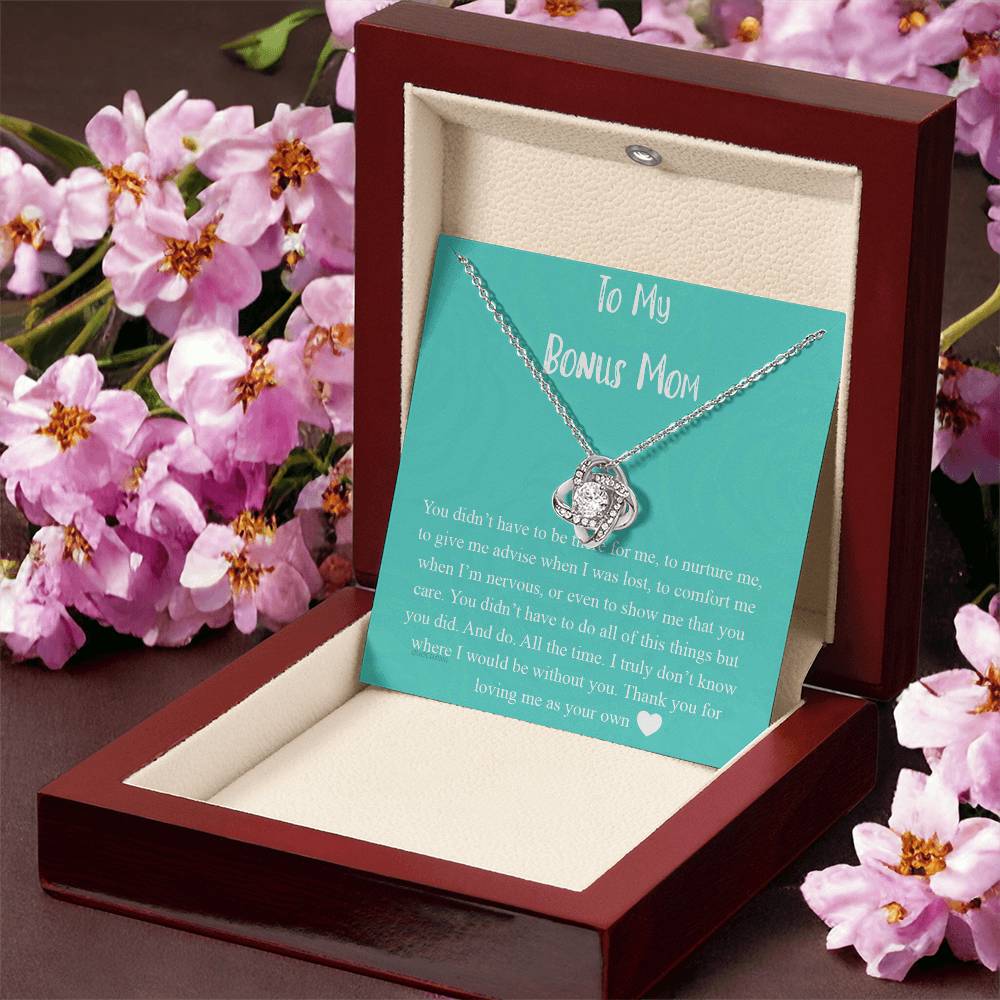 To My Bonus Mom Necklace From Bonus Daughter, Bonus Mom Gift Necklace, Jewelry For Her, Thank You For Loving Mom Necklace Gift On Mothers Day, Anniversary, Birthday Gift Love Knot Pendant For Her