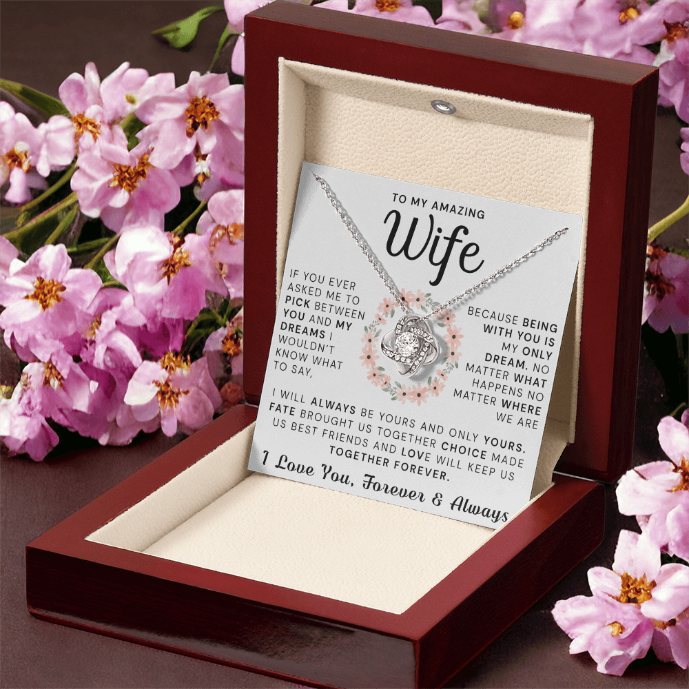 To My Amazing Wife Necklace From Husband, Gift Necklace For Wife, Soulmate, Girlfriend Necklace Gift On Valentine's Day Anniversary, Husband To Wife Love Knot Pendant Gift From Husband, Boyfriend