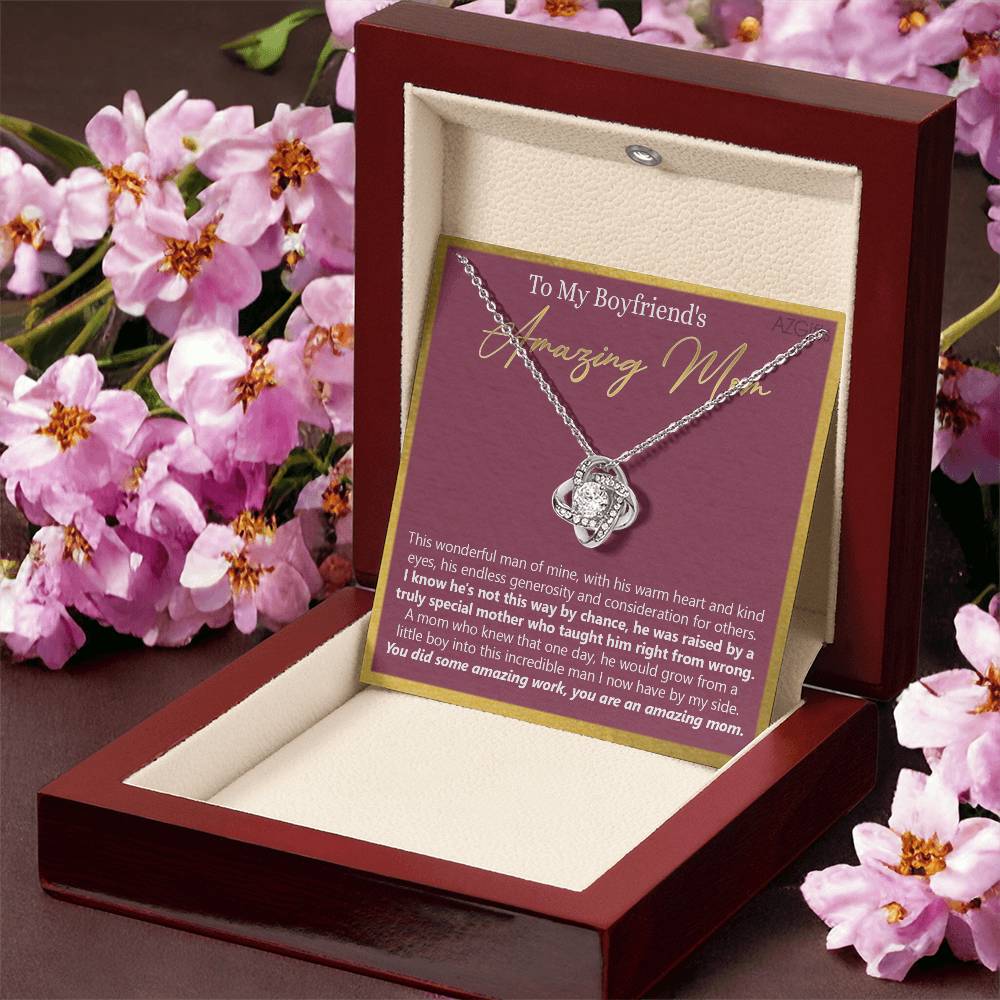 To My Boyfriends Mom Necklace From Girlfriends Mom, Love Knot Necklace Gifts For Boyfriends Mom, Boyfriends Amazing Mom Necklace Gift On Birthday Gift Mothers Day Presents For Mom Necklace For Women