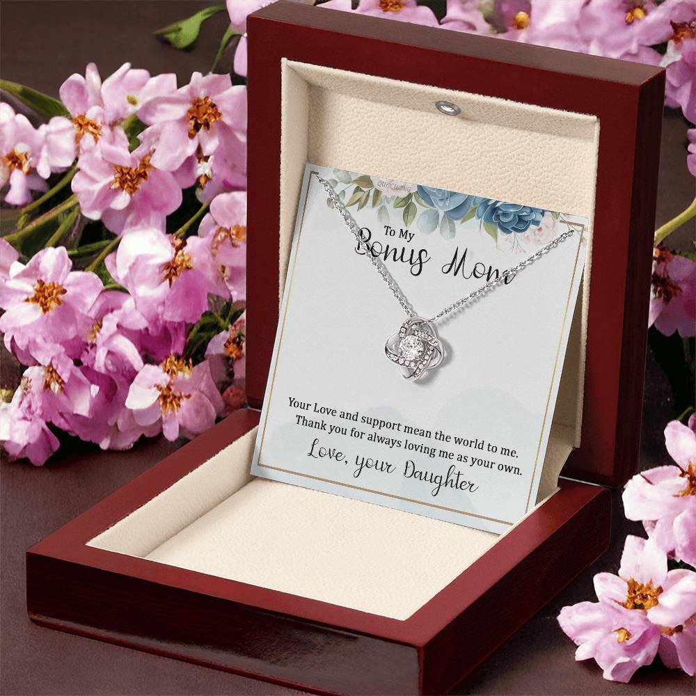 Bonus Mom Gift Necklace, Bonus Mom And Bonus Daughter Love Knot Necklace, To My Bonus Mom Necklace From Daughter, Thank You For Always Mom Necklace Gift On Mother's Day, Birthday Gift Anniversary