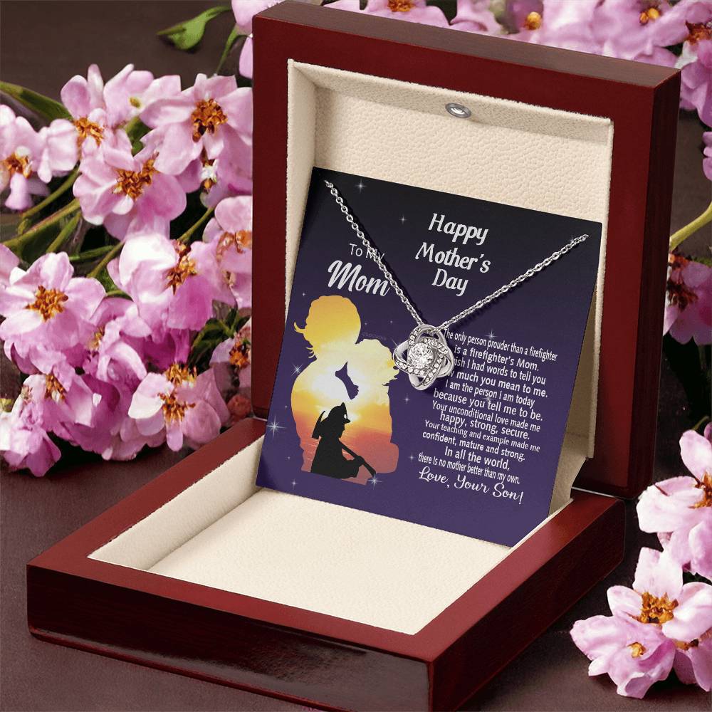 Firefighter's Mom Gift Necklace, Happy Mother's Day Necklace Gift For Mom, To My Mom Love Knot Necklace From Son Firefighter Necklace Gift For Mom Mother And Son Gift Necklace Jewelry Gift For Women