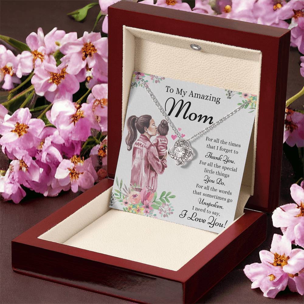 To My Amazing Mom Necklace From Daughter, Thank You For Mom Necklace, Sentimental Gift Necklace for Mom, To Mother Necklace From Her, Jewelry Gift For Women, Mothers Day Knot Pendant Gift I Love You