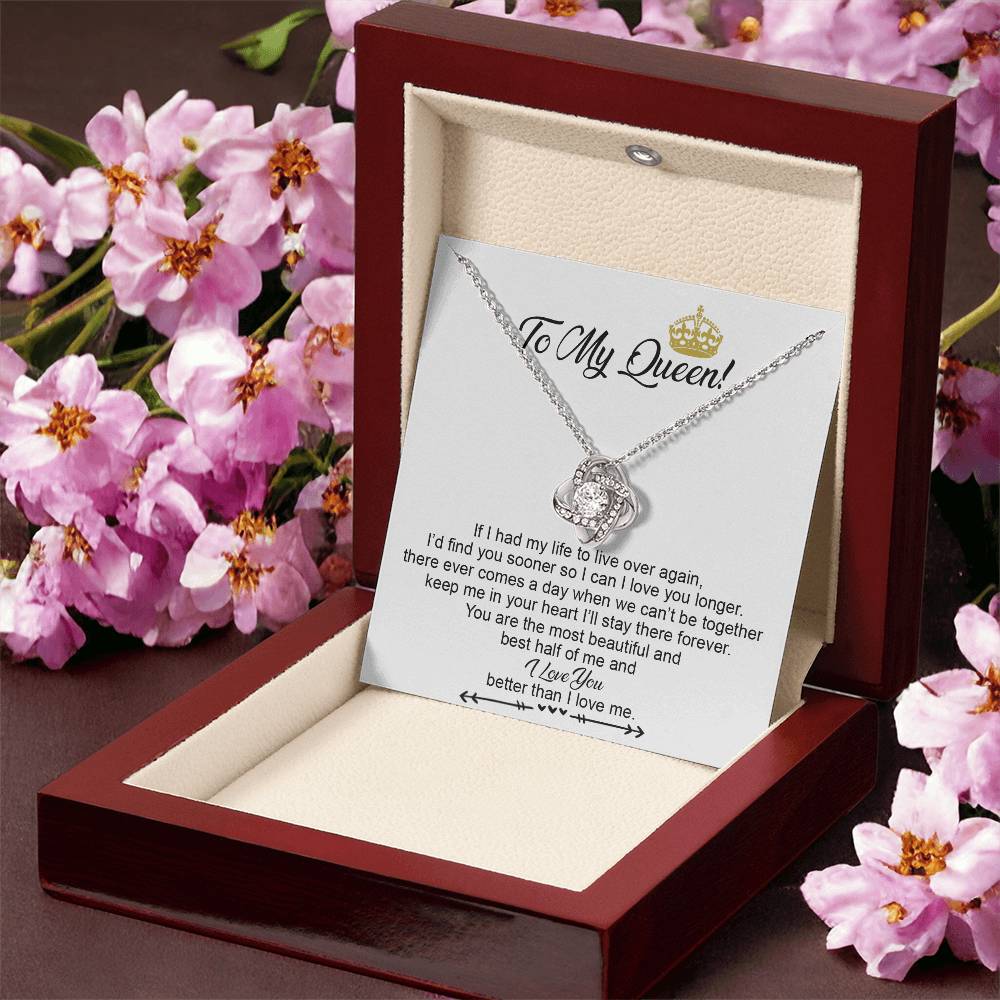 To My Crowned Queen Love Knot Necklace Gift, Birthday Valentine Day Necklace From Boyfriend, Husband, Girlfriend Gift Necklace - Jewelry Gift For Girls, Love Knot Pendant Gift For Girlfriend Soulmate