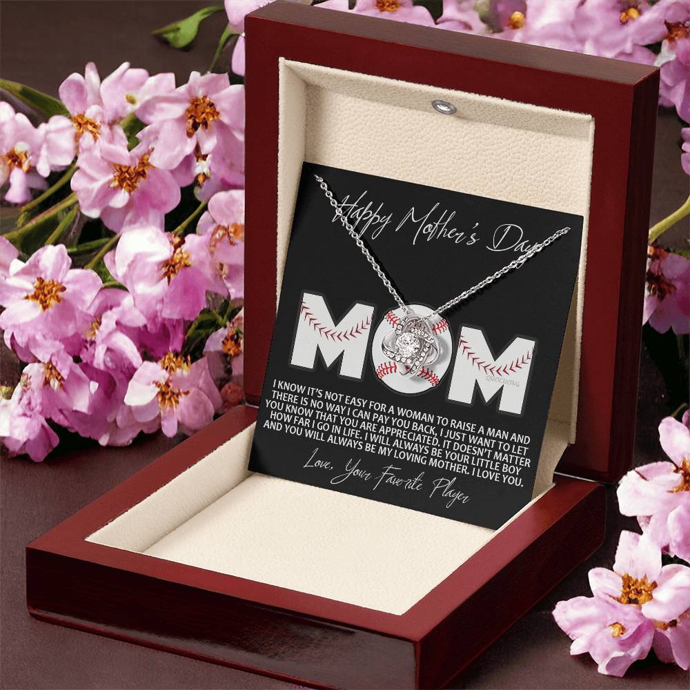 Baseball Mom Gift Necklace, To the Best Baseball Mom Necklace From Daughter, Favorite Player Necklace Gift For Mom, Baseball Mom Love Knot Necklace Jewelry Gift For Women Happy Mother's Day Necklace