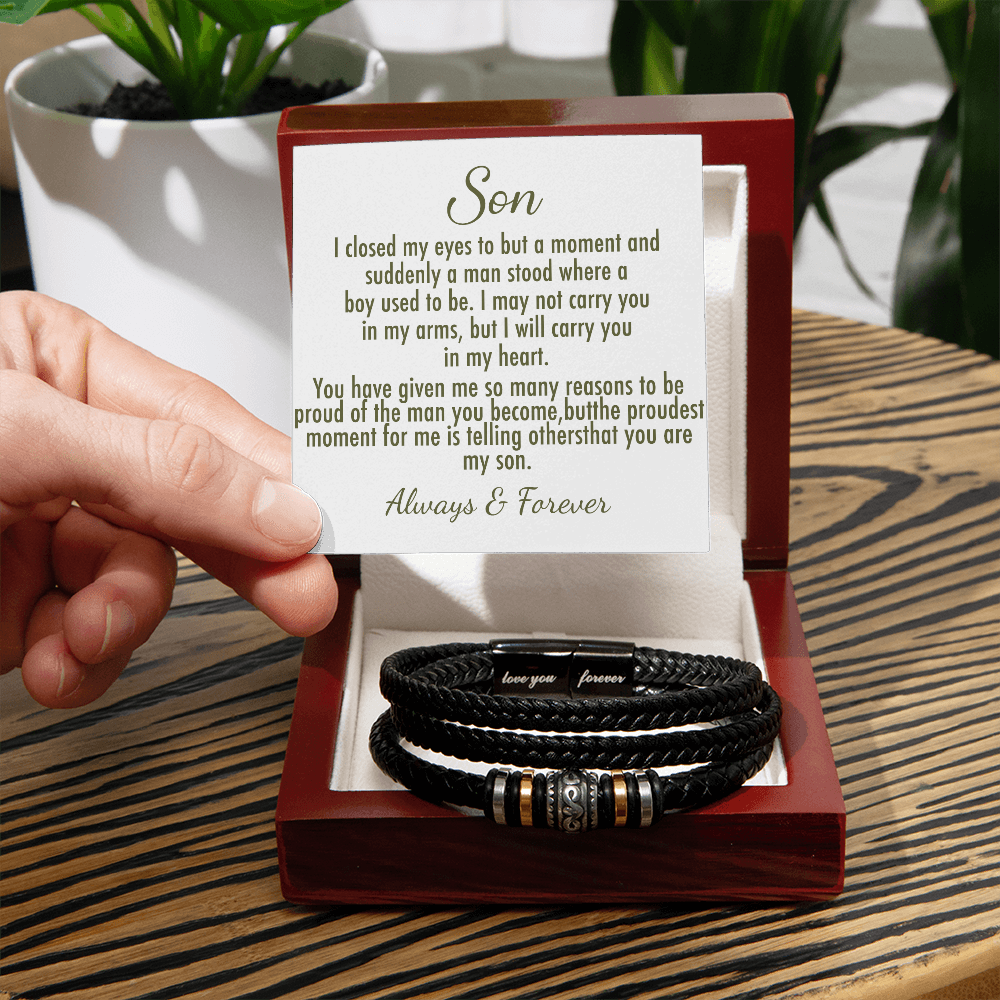 To My Son Bracelet From Mom, Love You Forever And Always Bracelets Gifts For Him With Card In Box, Mens Leather Bracelet For Sons On Birthday, Anniversary, Highschool, Grad, Graduation