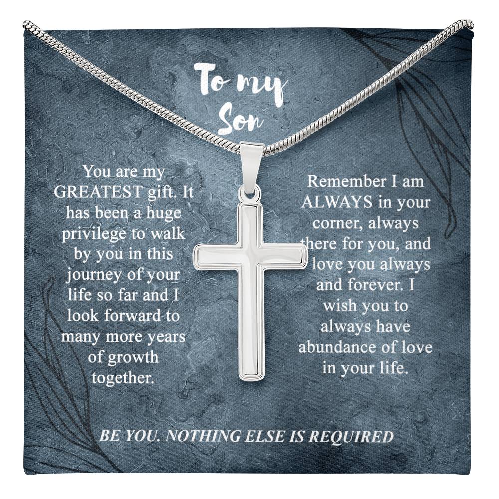 To My Son Cross Necklace, Son Birthday Gift, Message Card Gift For Son