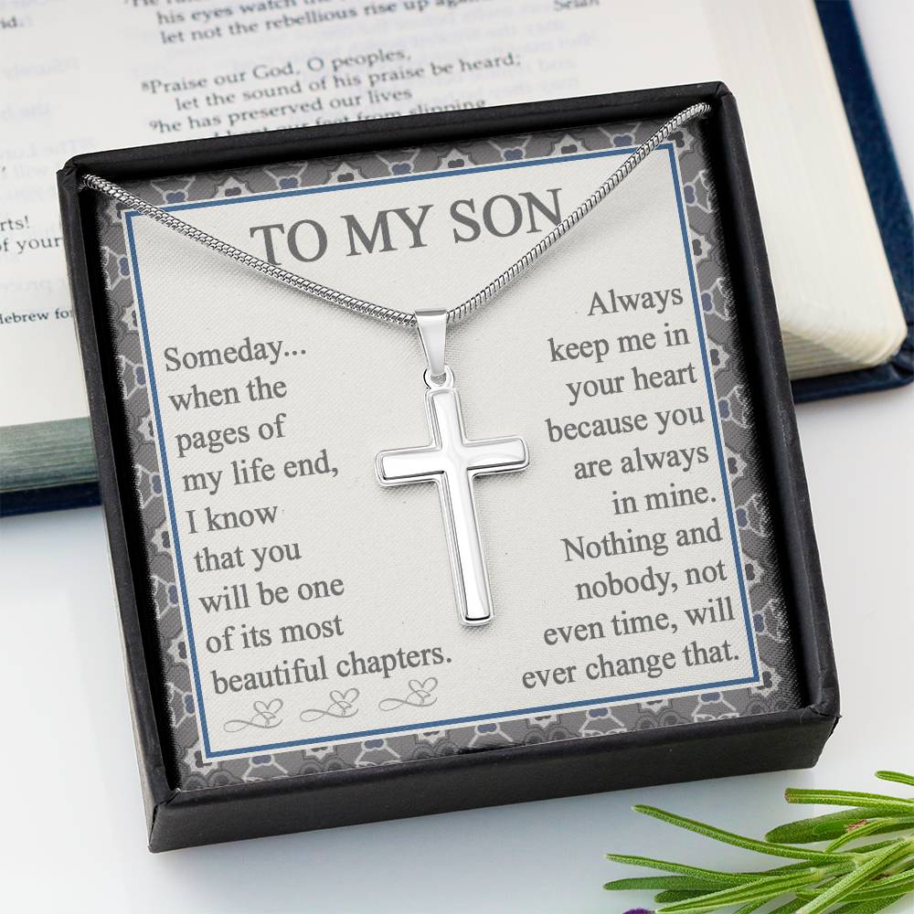 HaoKrr0110821-1-NG-04 To My Son Artisan Cross Necklace with Message Card and Gift Box Gift for Son