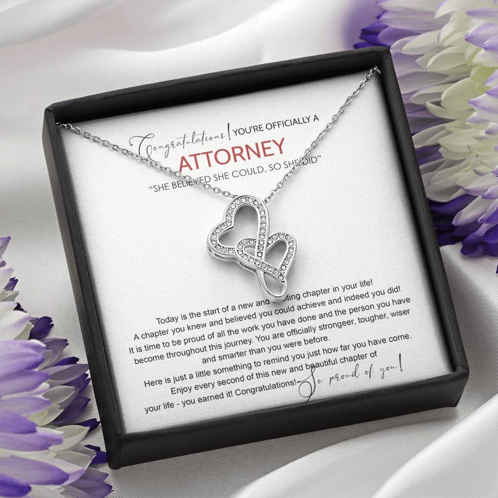Law School Graduation Gift Necklace, Doctoral Degree, JD Graduation Gift, Law Student Gift, New Attorney Graduation With Message Card and Gift Box Necklace Double Hearts Necklace